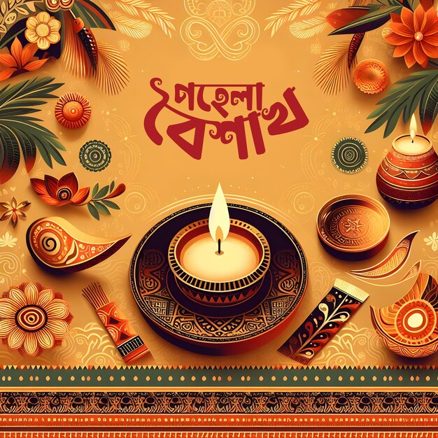 PSD happy bengali new year bangla typography shuvo noboborsho bengali traditional design online offer