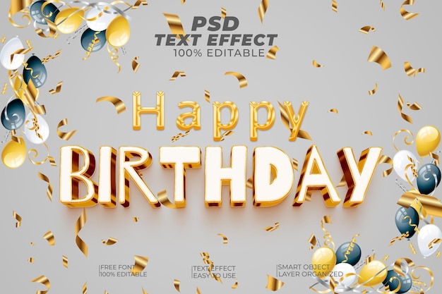 Happy Birthday 3d Editable PSD Text Effect Style