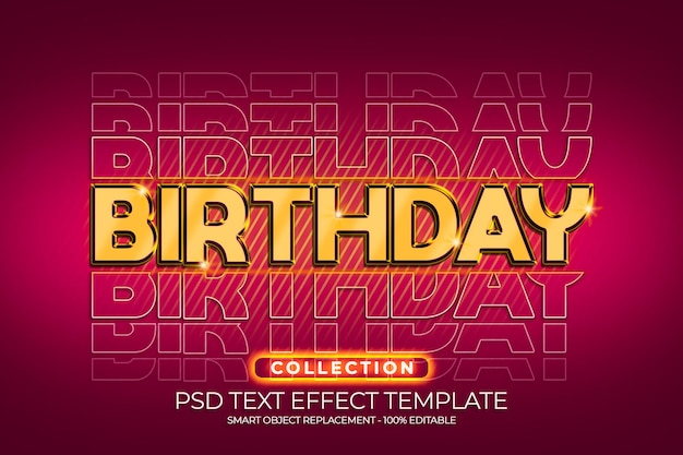 Happy birthday 3d gold text effect custom with red color background