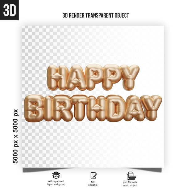PSD happy birthday 3d happy birthday balloons lettering isolated on white background design ornament