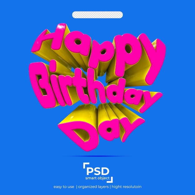 PSD buon compleanno 3d su sfondo isolato colore rosa medio