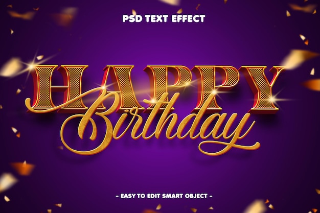 PSD happy birthday 3d text effect with golden style