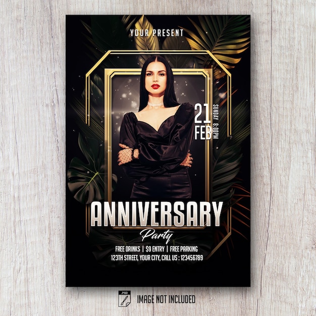 happy birthday anniversary flyer black gold tropical style