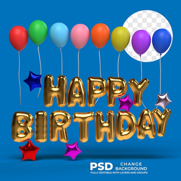 Felicità di compleanno palloncini 3d render