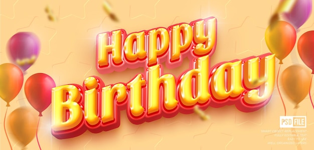 Happy birthday banner with custom text editable 3d style text effect