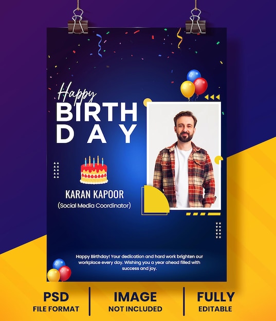 PSD happy birthday blue social media template flyer