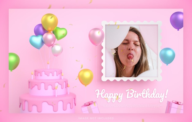 happy birthday cake invitation card for pink instagram social media post template with mockup