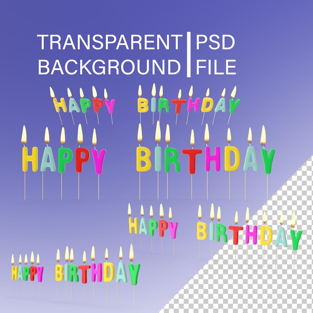 PSD happy birthday candles with flame png