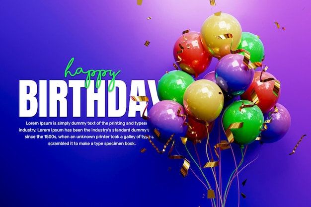 PSD happy birthday celebration banner background with colorful balloon or birthday social media post