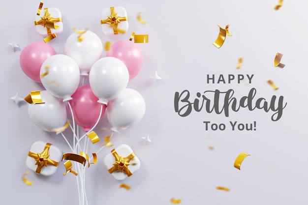 PSD happy birthday celebration banner on white background with balloon