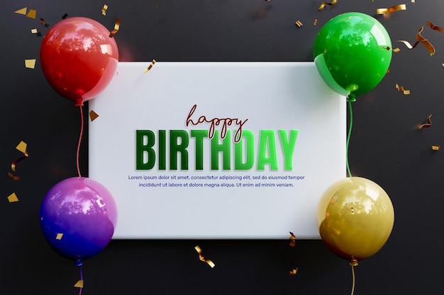 Happy birthday celebration banner with colorful balloon and textbox or birthday social media post