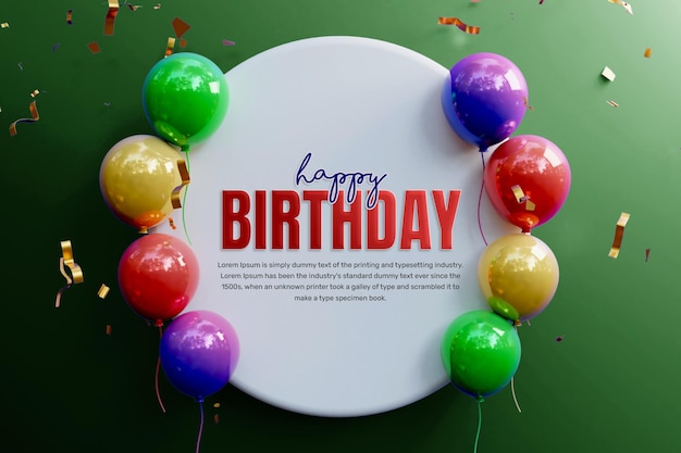 다채로운 풍선과 텍스트 상자 또는 생일 소셜 미디어 게시물이 포함된 생일 축하 배너