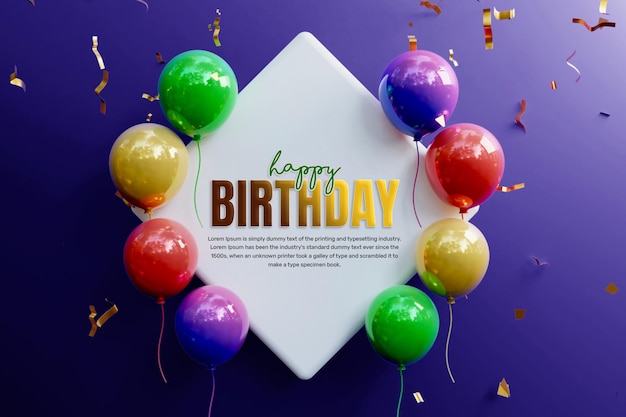 Happy birthday celebration banner with colorful balloon and textbox or birthday social media post