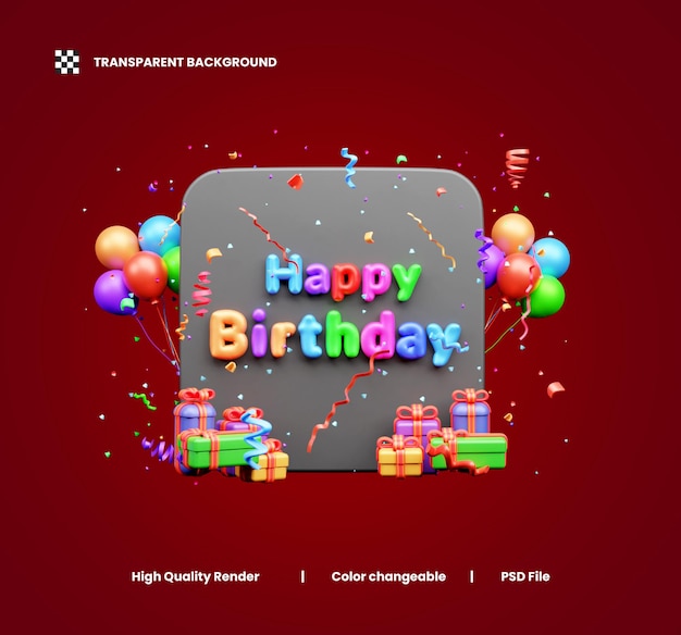 Happy birthday celebration party 3d icon or Birthday party 3d illustration with confetti