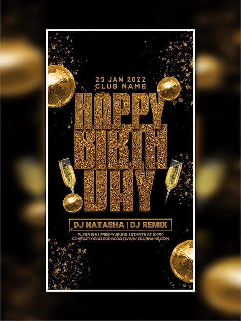 PSD happy birthday celebration party flyer or instagram web banner