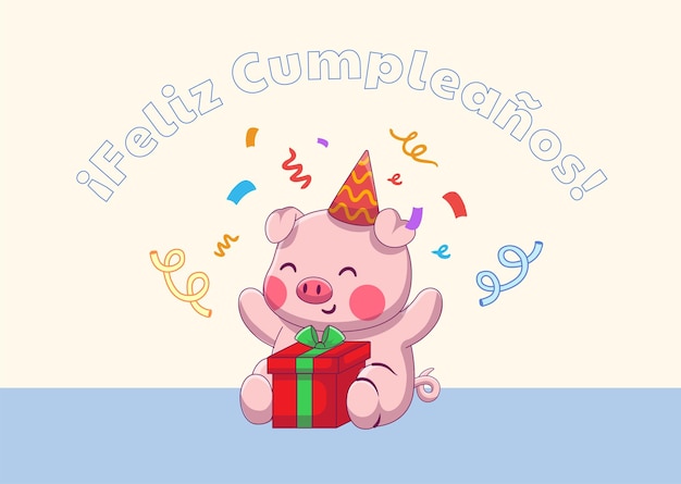 생일 축하 사랑스러운 돼지 장난스러운 일러스트레이티브 축하 카드