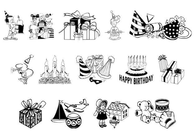 PSD happy birthday daze party icons set