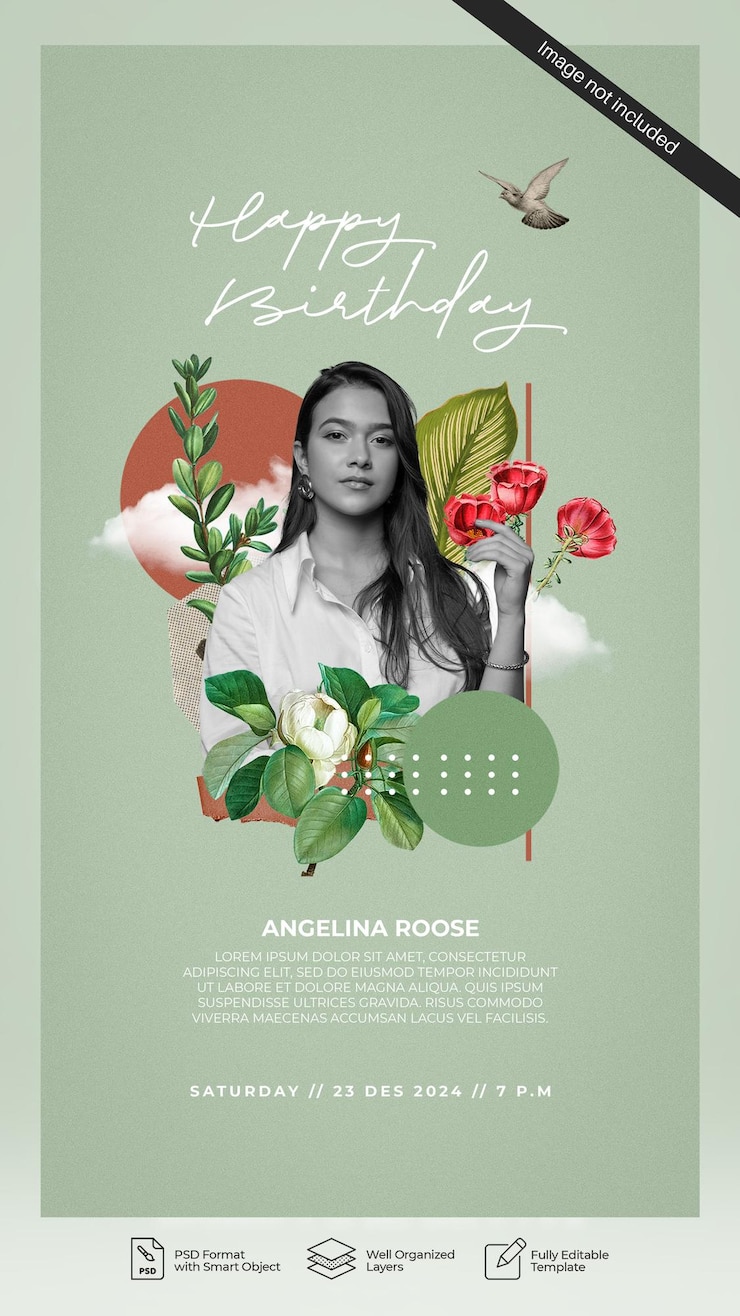 PSD happy birthday design social media story en flyer template 09