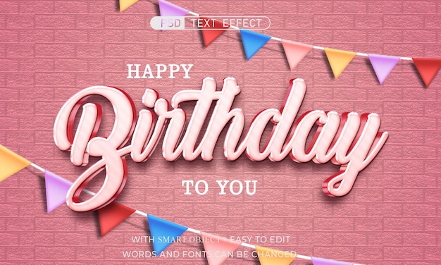 PSD happy birthday editable text effect 3d style