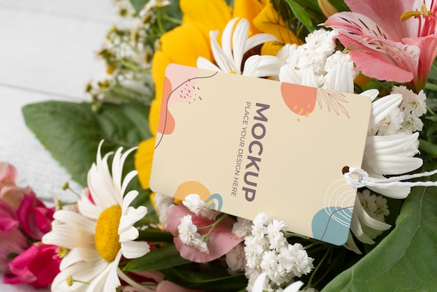 Happy birthday flowers with card mockup