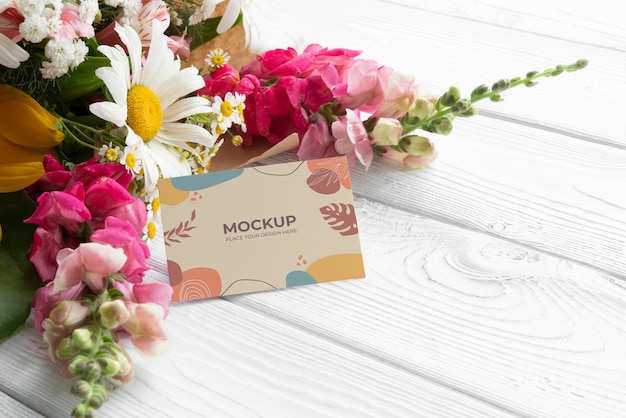 PSD happy birthday flowers with card mockup