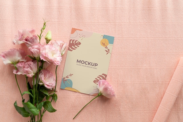 Happy birthday flowers with card mockup