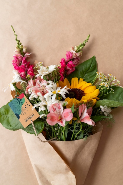 PSD happy birthday flowers with card mockup