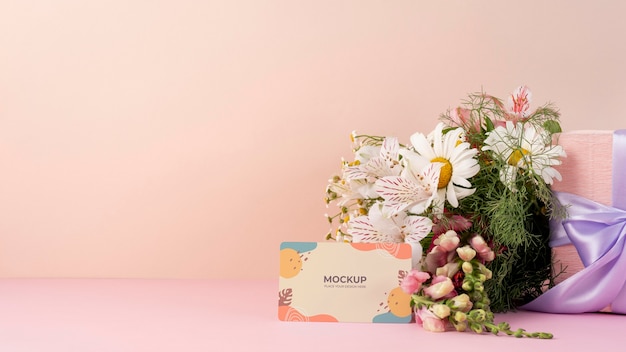 Happy birthday flowers with card mockup