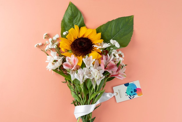 Happy birthday flowers with card mockup