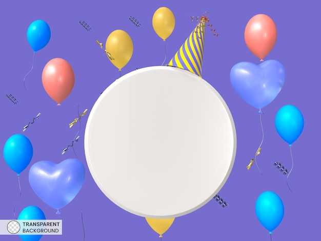Cornice di buon compleanno con icona di coriandoli 3d rendering illustrazione