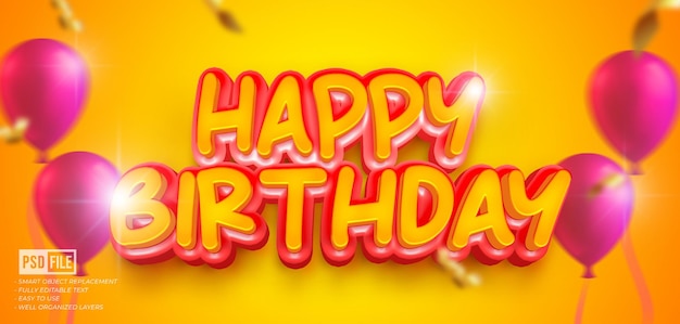 Happy birthday glossy editable 3D style text effect