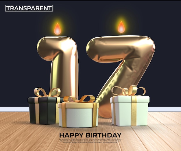 happy birthday gold number 17 anniversary design template eps edit easy edit