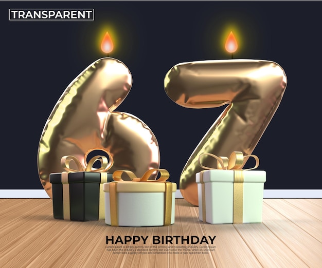 PSD happy birthday gold number 67  anniversary design template eps edit easy edit