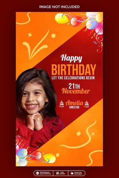 happy birthday greeting celebration post card story template