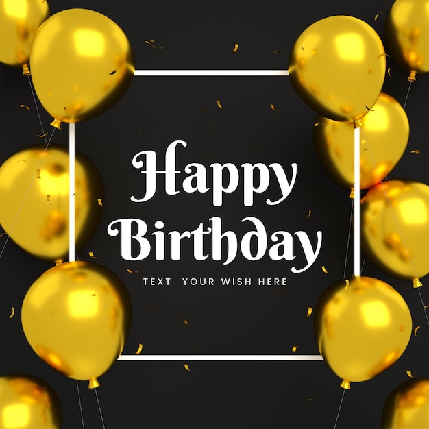 Happy birthday invitation card for black golden instagram social media post template with frame