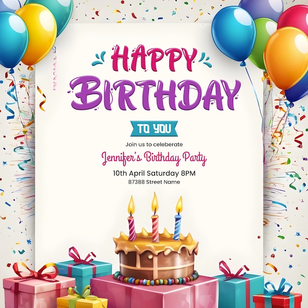 Happy birthday invitation card for facebook and instagram social media post template