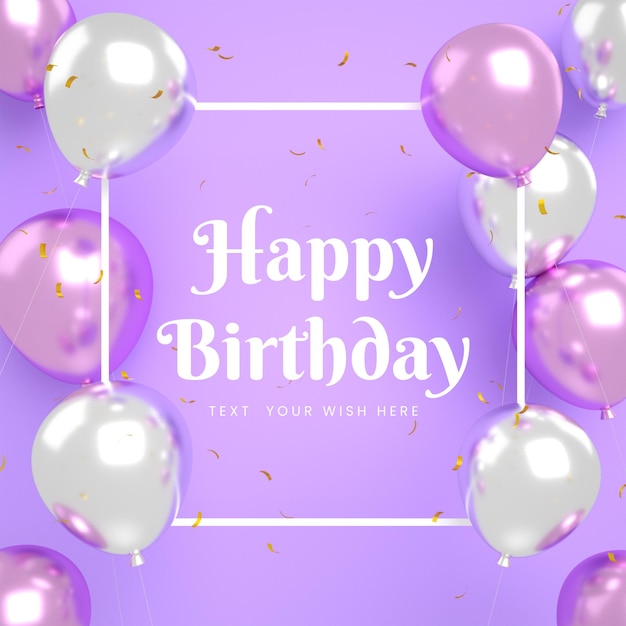 Happy birthday invitation card for pink instagram social media post template with frame and text