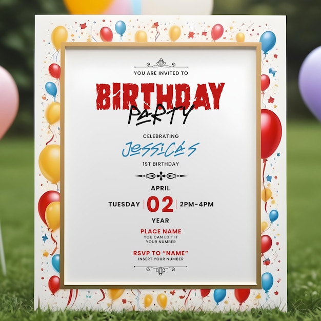 Happy birthday invitation poster template with a colorful celebration theme