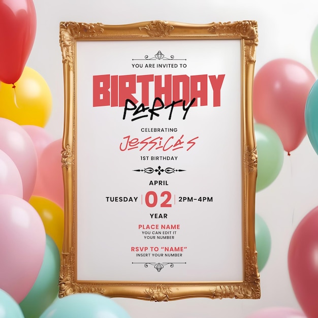 PSD happy birthday invitation poster template with a colorful celebration theme