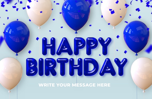 Happy birthday lettering with 3d rendering balloons