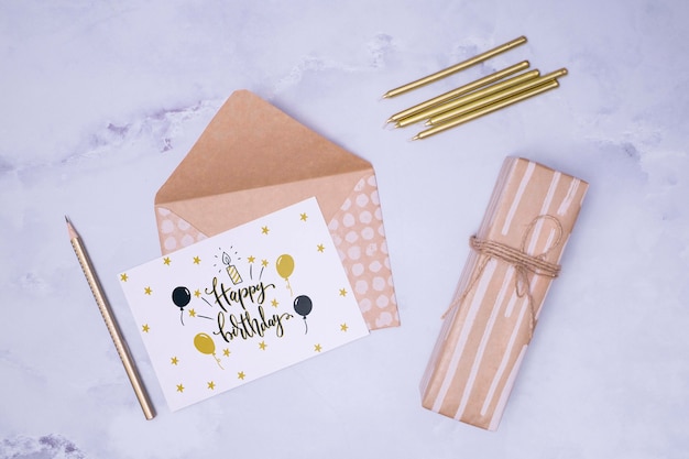 happy birthday mock-up flat lay