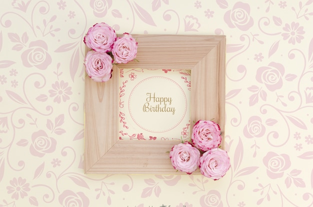 PSD happy birthday mock-up frame with flowers