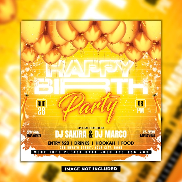 PSD modello di volantino per dj di notte di happy birthday party club