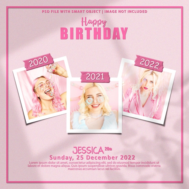 Happy birthday photo frame set mockup premium psd