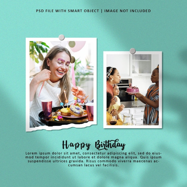 Mockup di set di cornici per foto di buon compleanno psd premium