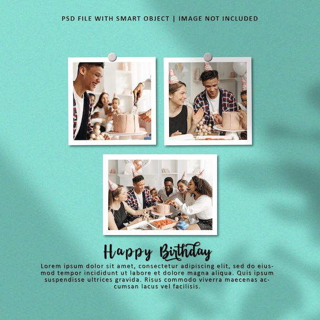 PSD happy birthday photo frame set mockup premium psd