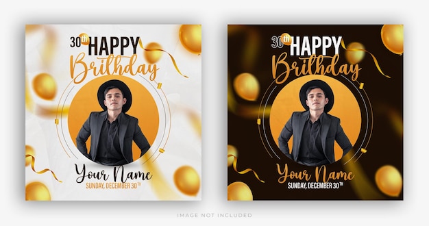 Happy birthday post design anniversary celebration social media banner digital poster template