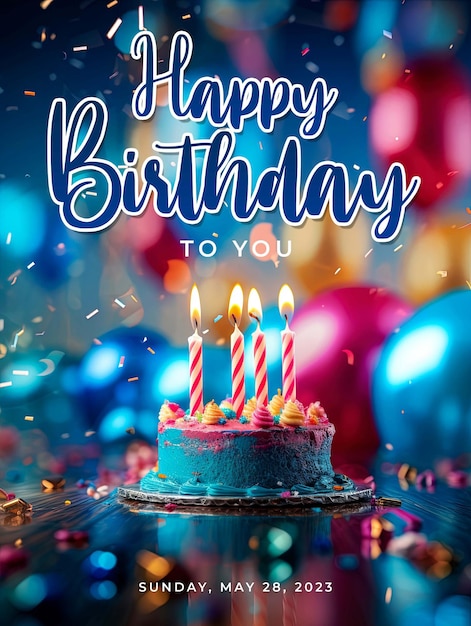 Premium PSD | Happy birthday poster with delicious birthday cake background