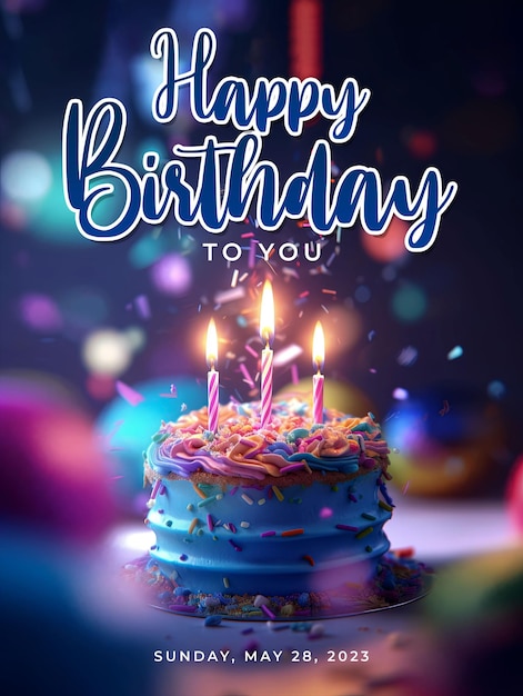 Premium PSD  Happy birthday poster with delicious birthday cake background