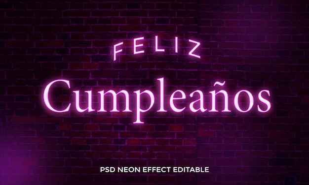 happy birthday in spanish neon light text style effect PSD Editable